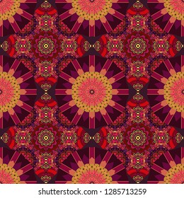 Seamless abstract curved pattern in purple, red and brown colors. Vector illustration.