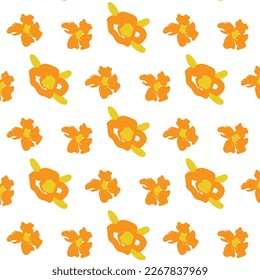 Seamless abstract daisy pattern design. Orange and yellow colors for summer. Nature and bloom print
