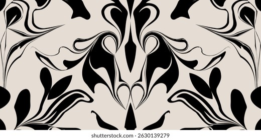 Padrão de damasco abstrato sem costura com curvas caligráficas árabes e elegância barroca. Ideal para cortinas, tapetes ou projetos de decoração comercial. Ilustração vetorial