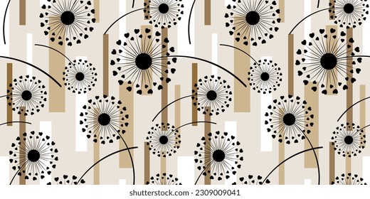 Seamless abstract dandellion pattern. Vector Illustration