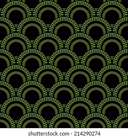 Seamless abstract dark background with green overlapping circle patterns