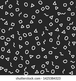 Seamless abstract dark pattern. Black and white chaotic hand drawn memphis elements. Stylish geometrical background for fabric, textile, design, ceramic.