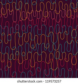 Seamless abstract dark pattern with color curly lines. Vector illustration
