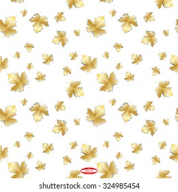 seamless abstract decorative autumn pattern with yellow maple leaves isolated on white background. vector illustration