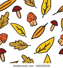 Seamless abstract decorative pattern of autumnal leaves on an isolated white background.Print for textiles and packaging.