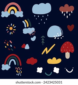 Seamless Abstract Decorative Pattern Childish Cute Cloud rainbow rain for Kids Wallpaper Fabric Wrapping Textile Wallpaper Wall decor