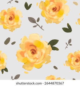 Patrón de flores de Vector amarillo delicado abstracto sin costuras. Dibujado a mano creativo de moda floral impresión única. Diseño de flor romántica suave. Para Textiles de Tela Embalaje Postal Anuncio Blog Invitación