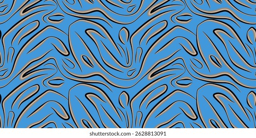Seamless abstract design with curly lines, luminous colors, and ocean-inspired motifs. Perfect for modern decor, fabric prints, or funky graphic backdrops.