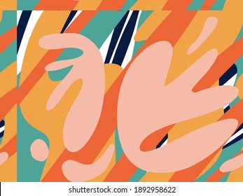 Seamless abstract doodle background pattern in bright summer positive colors. Hand-drawn abstract pattern with randomly arranged spots and dots and lines. Pencil and paint texture.