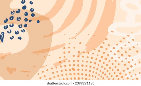 Seamless abstract doodle background pattern in bright summer positive colors. Hand-drawn abstract pattern with randomly arranged spots and dots and lines. Pencil and paint texture.