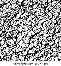 Seamless abstract doodle background pattern in vector.  Design Asian, ethnic, zentangle, tribal pattern. Black and white background. Coloring book. Monochrome.