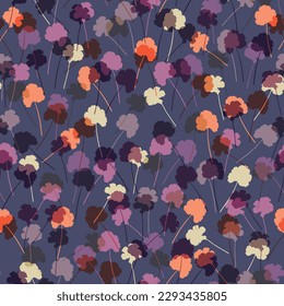 seamless abstract doodle flowers pattern violet background for fashion fabric