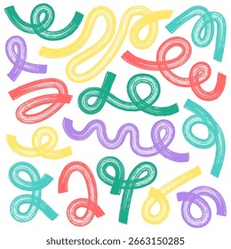 Seamless abstract doodle pattern with colorful scribbles and loops. Playful hand drawn style, perfect for kids design, stationery and textiles.
