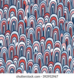 Seamless abstract doodle pattern. Pink, blue, white graphical background. Vector illustration