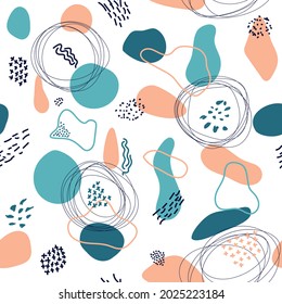 Patrón de doodle abstracto sin fisuras de puntos y líneas. Adecuado para un fondo en un sitio web, papel pintado, banner, tela o papel de envoltura. Fondo del vector