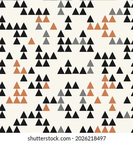 Seamless Abstract Doodle Triangle Geometrical Background. Hipster Geometric Background With Mini Triangles In Black, Orange, Grey And Half White. Masculine Pattern ,