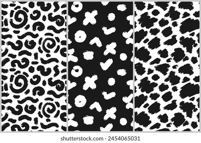 Seamless abstract doodle vector laconic monochrome ink set drawing handmade companion for decor design with dots strokes strokes lines waves circles for backgrounds design
