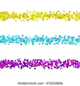 Seamless abstract dot pattern page dividing line design set - vector decoration elements from colored circles with shadow effect