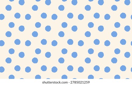 Seamless abstract dot pattern with playful chalk texture. Organic blue shapes on beige background vector design.