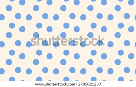 Seamless abstract dot pattern with playful chalk texture. Organic blue shapes on beige background vector design.