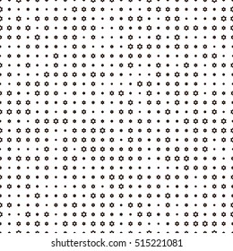 Seamless Abstract dotted background. Halftone effect vector illustration. Black Jewish stars on white background.