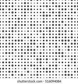 Seamless Abstract dotted background. Halftone effect vector illustration. Black Jewish stars on white background.