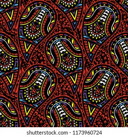 Seamless abstract, ethnic pattern of beautiful paisley cucumbers. Vector illustration.