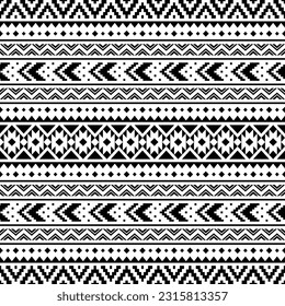 Seamless abstract ethnic pattern design. Tribal Aztec geometric illustration. Black and white colors. Design for textile, fabric, clothing, curtain, rug, ornament, wallpaper, background, paper.