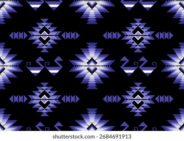 A seamless abstract ethnic pattern with glowing blue and white elements. Great for textiles, wallpaper, and digital art projects.