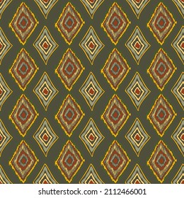 Seamless abstract ethnic pattern, ikat traditional style. Hand drawn. Tribal, folklore print, vector