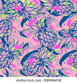 Seamless abstract exotic pattern with grunge spots and pineaples