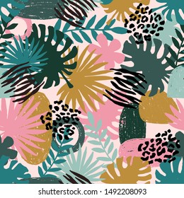 Seamless abstract exotic pattern. Jungle palm leaf. Wild nature. Vector illustration