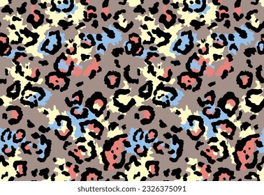 Seamless abstract fabric print like leopard fur pattern. Fashionable wildlife print background. Modern animal stylish vector color illustration