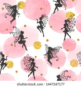 Seamless abstract fairy pattern with pink circles.