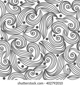 Seamless abstract fantasy background in doodle style. Coloring book page. Vector hand drawn pattern in black and white