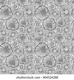 Seamless abstract fantasy background in doodle style. Coloring book page. Vector hand drawn pattern in black and white