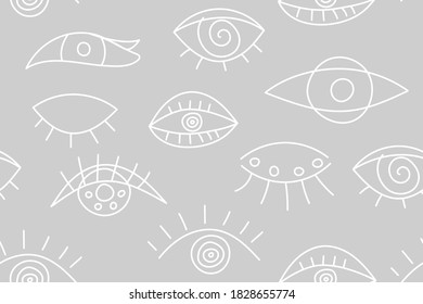 Patrón de moda abstracto sin inconvenientes con ojos de línea. Fondo gris y blanco a la moda con ojos femeninos para impresión, textil, tela. Ilustración del vector