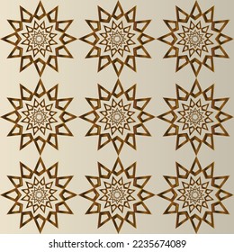 Seamless abstract festive golden background pattern. Luxurious golden geometric seamless pattern with multi-faceted three-dimensional stars