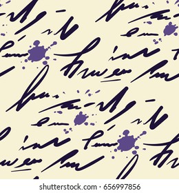 Seamless abstract fictional strokes without words. Blots vector pattern. 