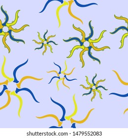 Seamless abstract figures on soft blue background decorative unusual elements endless creative repeat cover for textile, wallpaper, print