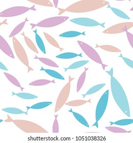 Seamless abstract fish pattern. Bright ocean pastel background.