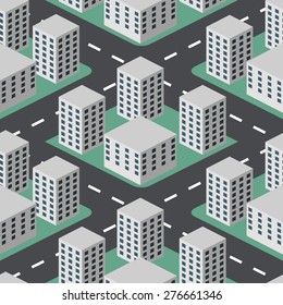 Seamless abstract flat 3D city vector background.