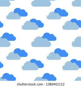 Seamless abstract flat sky pattern with blue clouds. The cute trendy baby boy repeated print for wallpaper design, kids textile, apparel, and wrapping paper