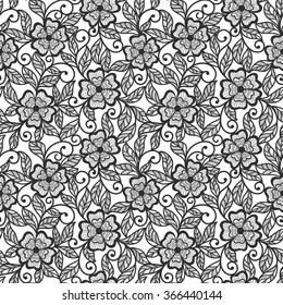 seamless abstract  floral background (black on white)