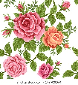 seamless  abstract  floral  background with bouquet of the roses, embroider