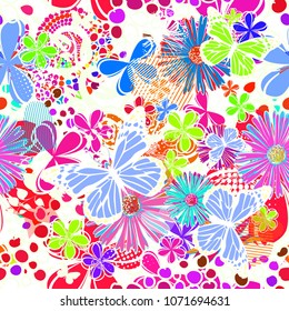 Seamless abstract floral background with butterflies. Vector