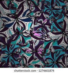 Seamless abstract floral background with butterflies. Fashion Fabric Design. Sketch, doodle, scribble. Endless. Vector.