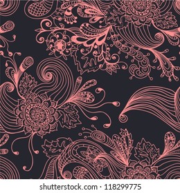 Seamless abstract floral background, hand drawn illustration for design, vector