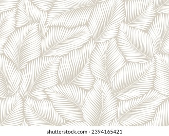 seamless abstract floral background with leaves. Grey patterrn with white painted leaves. Vector illustration. 