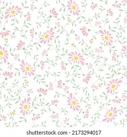 seamless abstract floral background. Pink flowers on white background. Vector pattern